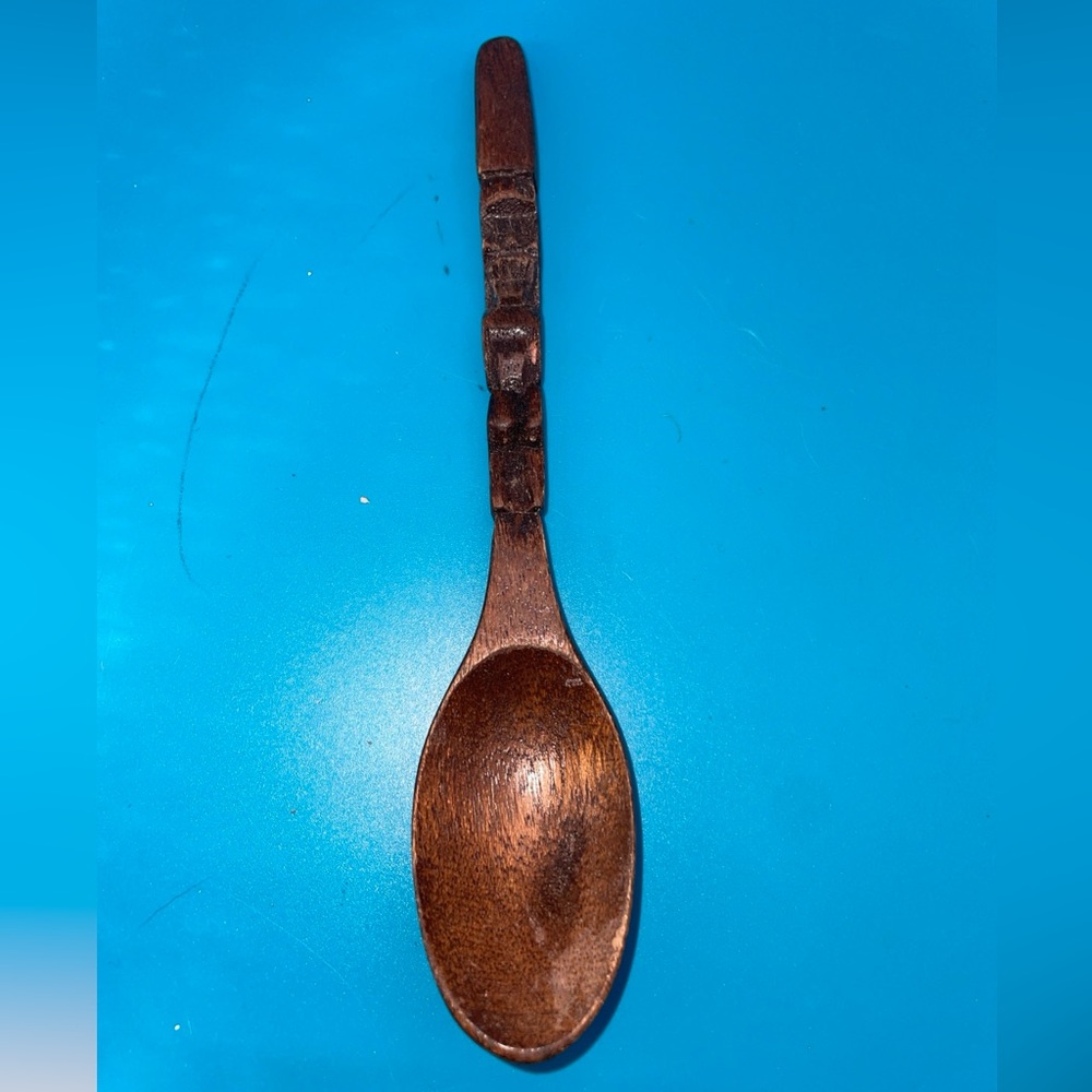 Tiki Totem Wood Spoon Hand Carved (Smaller, 7”)